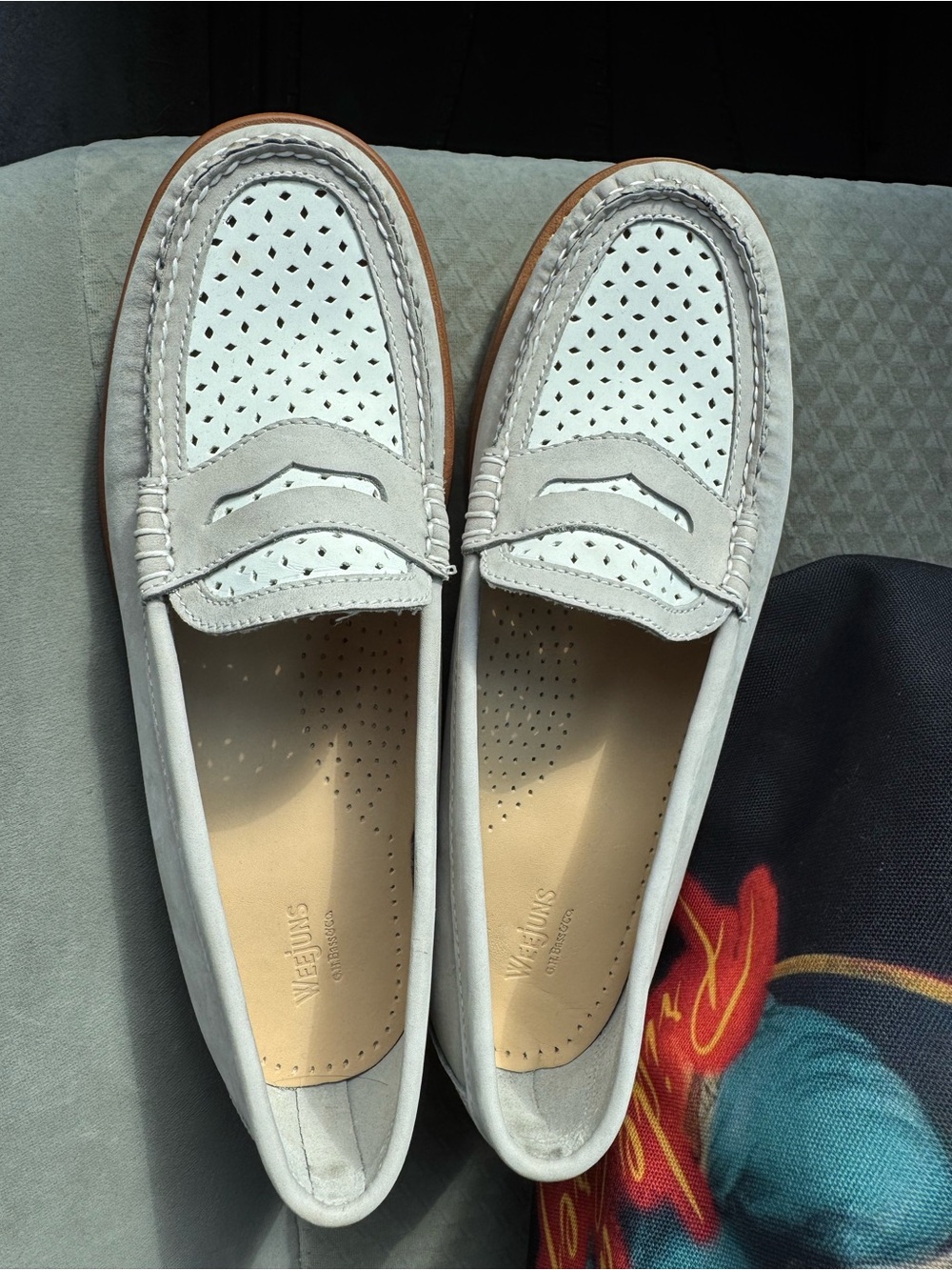 GH Bass Weejuns Women's Grey/White Suede Perforated Penny Loafers -